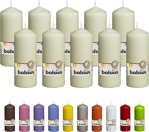 BOLSIUS 10 velas de pilar color marfil 225 x 6 pulgadas calidad europea premium envueltas individualmente 42 horas de tiempo de combustión sin goteo