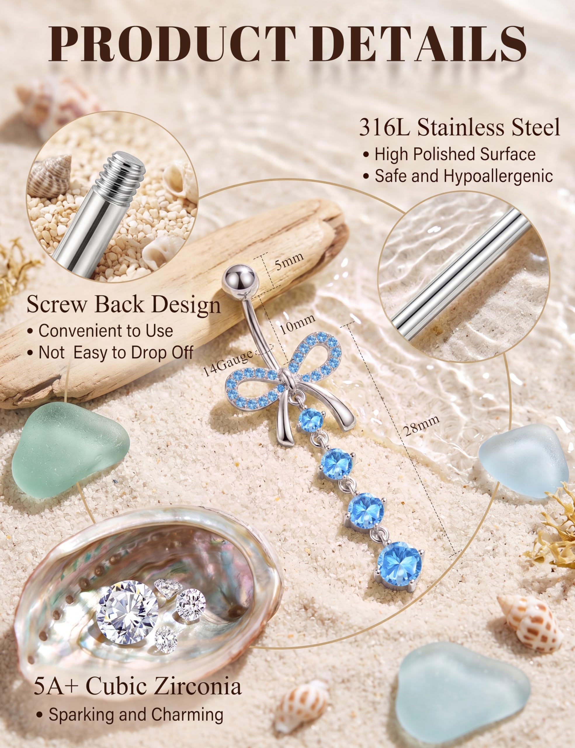 Milacolato Lot of 8 Piercing Ombelico – 3 Barrette Corte + 5 Pendenti, Acciaio Chirurgico Ipoallergenico, Oro & Argento, Bijoux per Donna (Cuore Farfalla Fiore Stella)