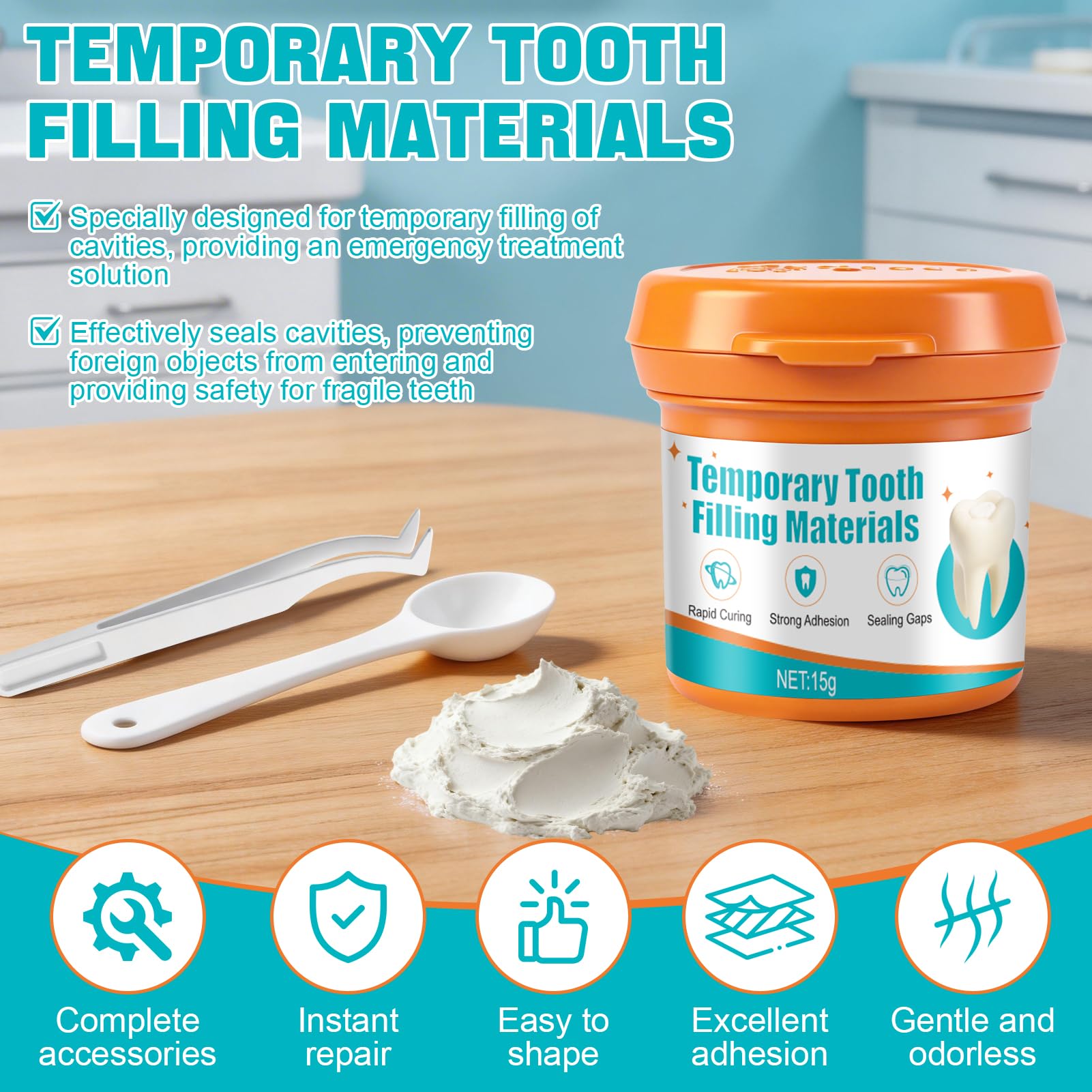 Empaste Dental Profesional, Relleno Dental Temporal, Reparación Dental, 15g