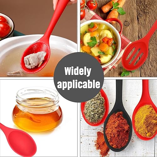 Miniatura 4 de Juego de 4 cucharas de cocina de silicona, antiadherentes, cucharas de servir para cocinar, cuchara de servir ranurada y sólida, resistente al