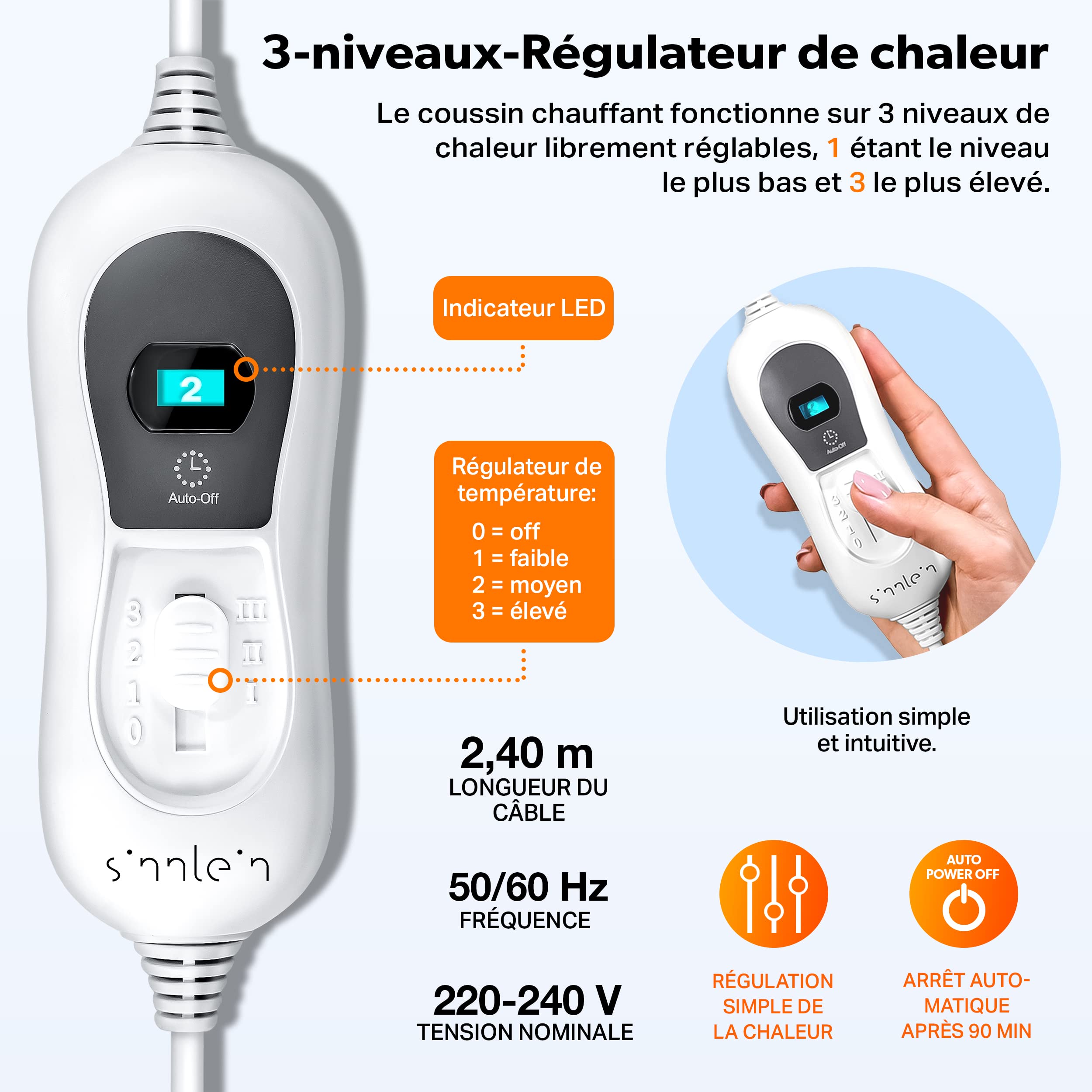 sinnlein Coussin Chauffant Electrique pour le Dos Nuque Épaules | Chauffage du Dos avec Arrêt Automatique & 6 niveaux de température