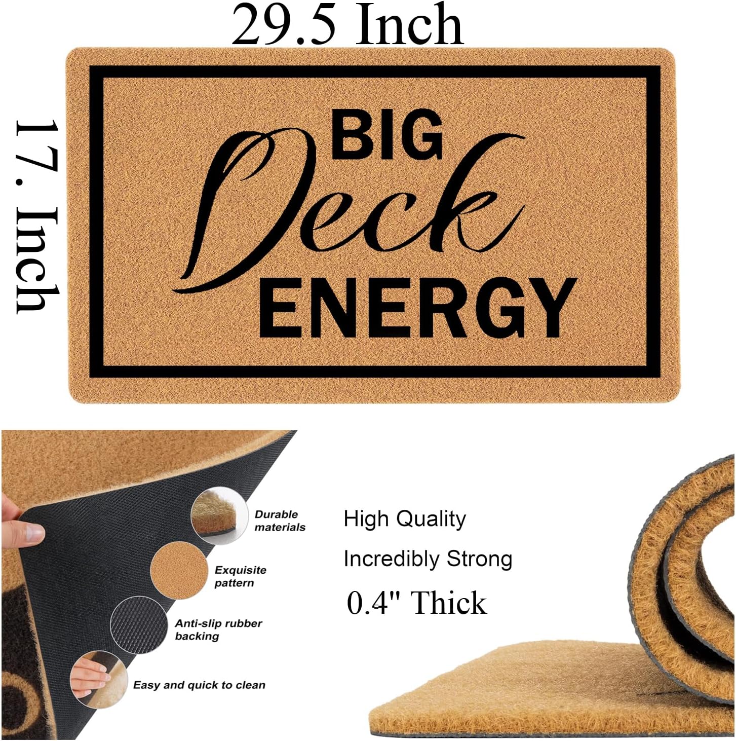 Big Deck Energy Funny Doormat for Front Door - 29.5x17 Inch Heavy Duty Indoor Outdoor Welcome Mat, Brown Housewarming Gift for Entryway, Fun Selecting for Home Decor