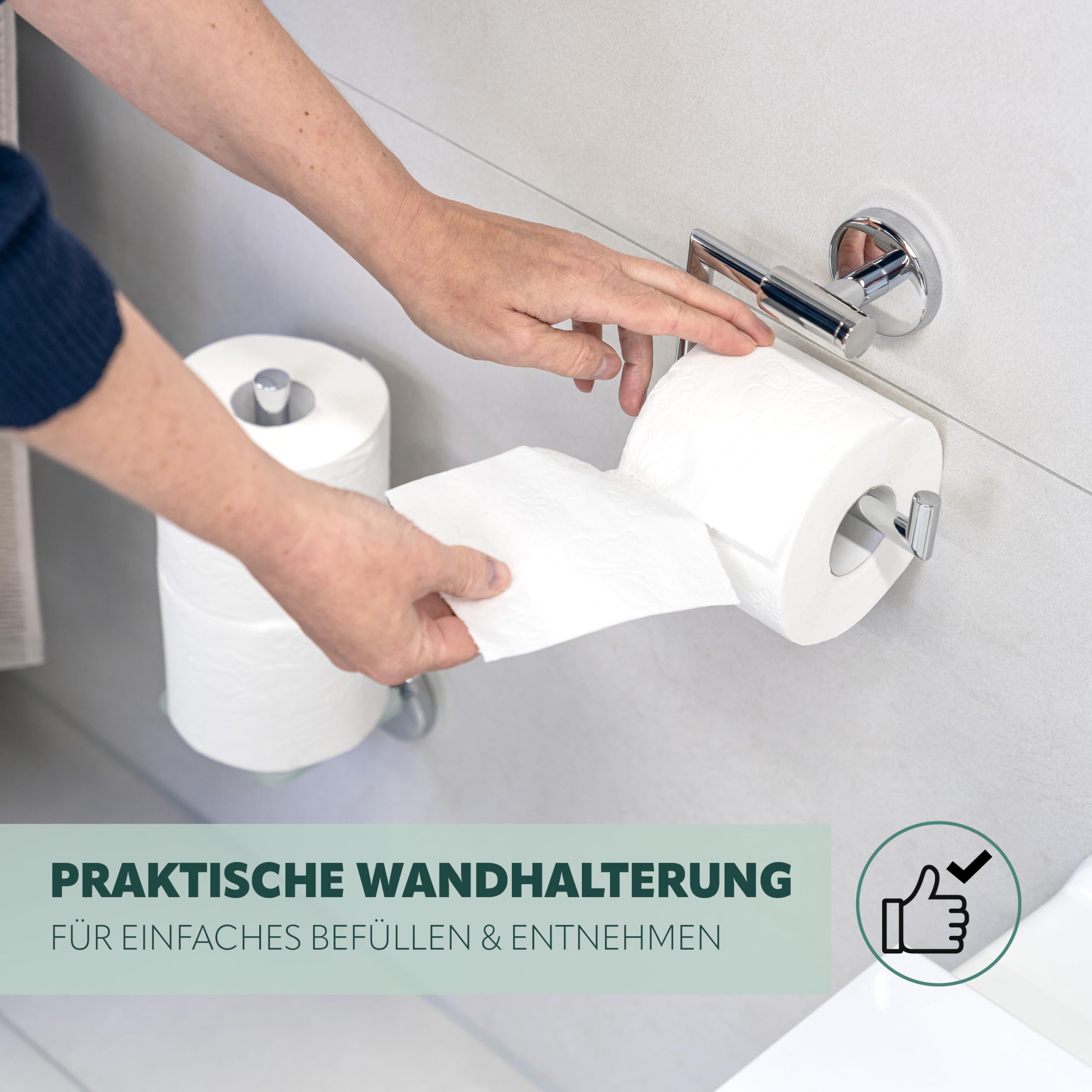 bremermann Bad-Serie Lucente - Badezimmer Zubehör-Set 2tlg. bestehend aus 1x Toilettenpapierhalter und 1x Ersatzrollenhalter zum Kleben oder Bohren, WC-Rollenhalter, aus Edelstahl verchromt