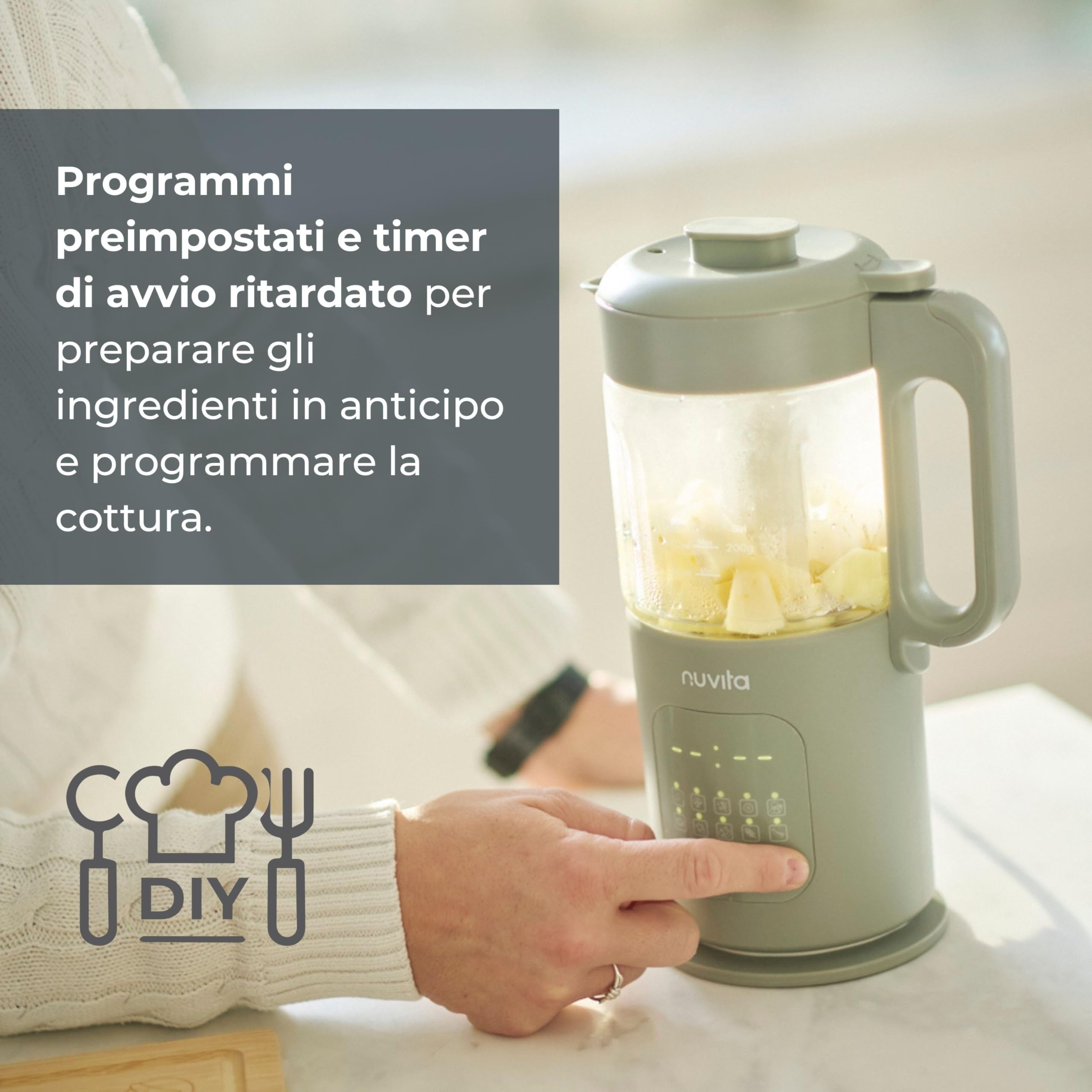 Nuvita Magic Pappa Cuocipappa Multifunzione 7-in-1 Cuoce a Vapore Frulla Sminuzza Prepara Purè per Bambini