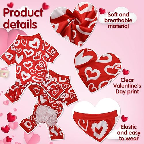 Miniatura 7 de Pijama de 3 piezas para el día de San Valentín, overol para perro, disfraz de cumpleaños de perro, ropa de perro con patrón de corazón, ropa de