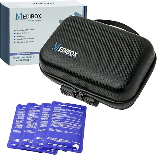 Estuche de viaje con enfriador de insulina con cerradura, bolsa aislada para diabéticos con paquetes de hielo de gel extra grandes 4 x 6.35 oz y