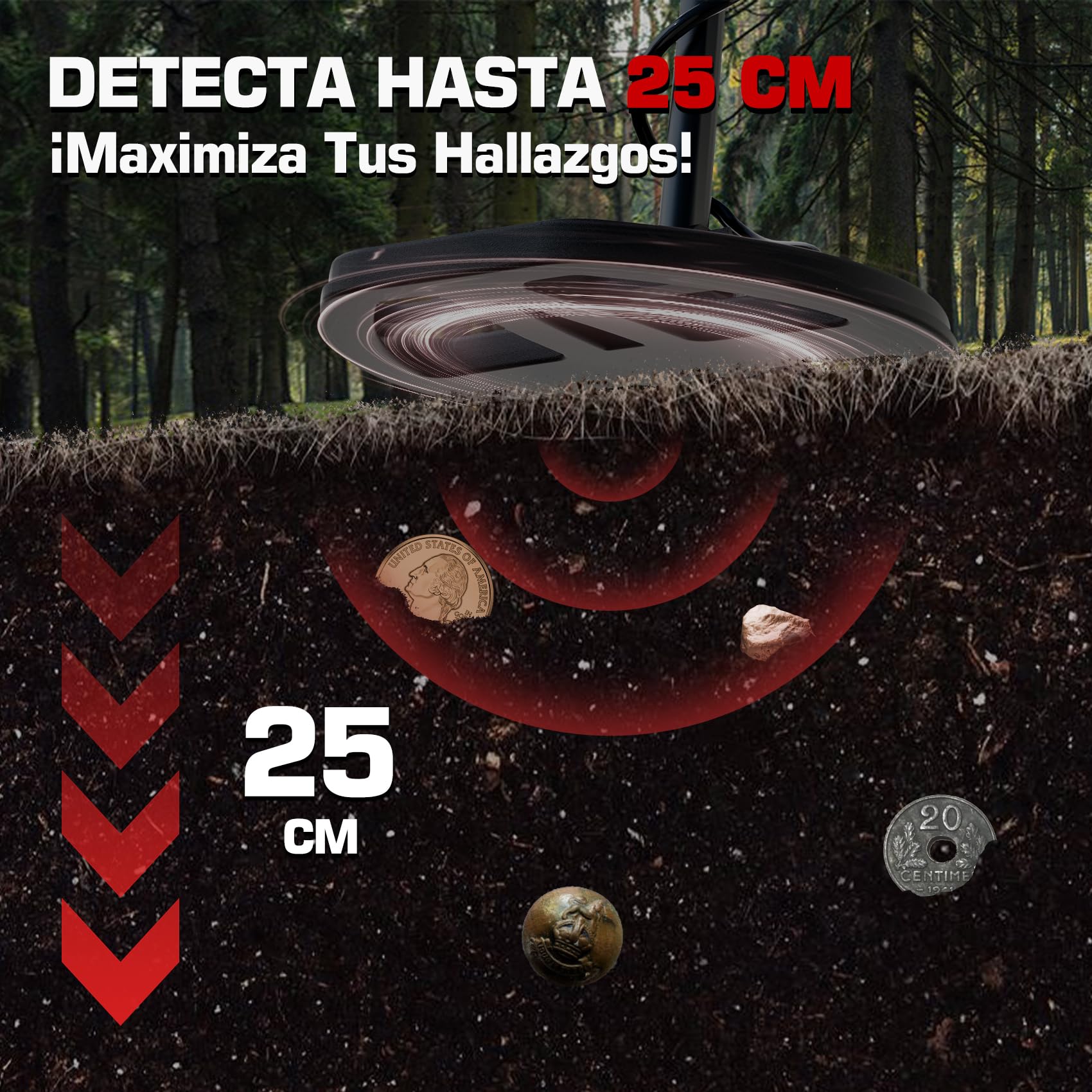 DR.ÖTEK Detector de Metales Profesional de Alta precisión e Innovador Detector de Metales con nivelación de Suelo, 5 Modos, Bobina Doble D Impermeable de 12 Pulgadas, Detector de Oro para Caza en la
