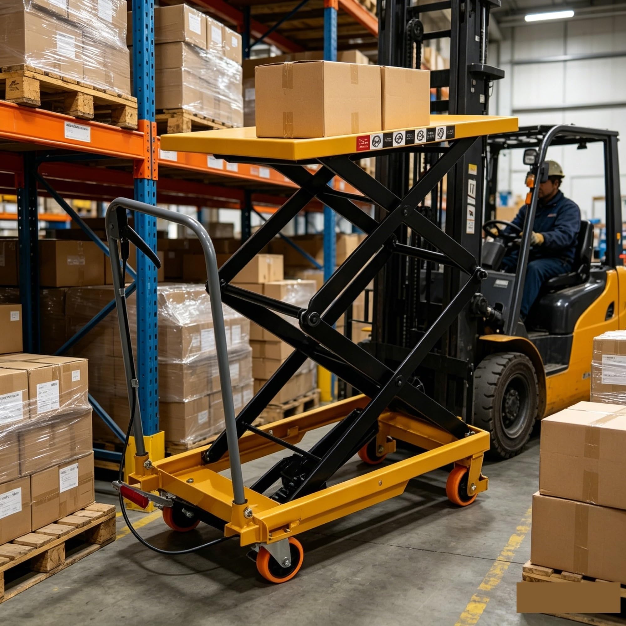 Składany hydrauliczny wózek podnoszący podwójny stół do podnoszenia nożyc do przenoszenia i transportu materiałów (200 kg)
