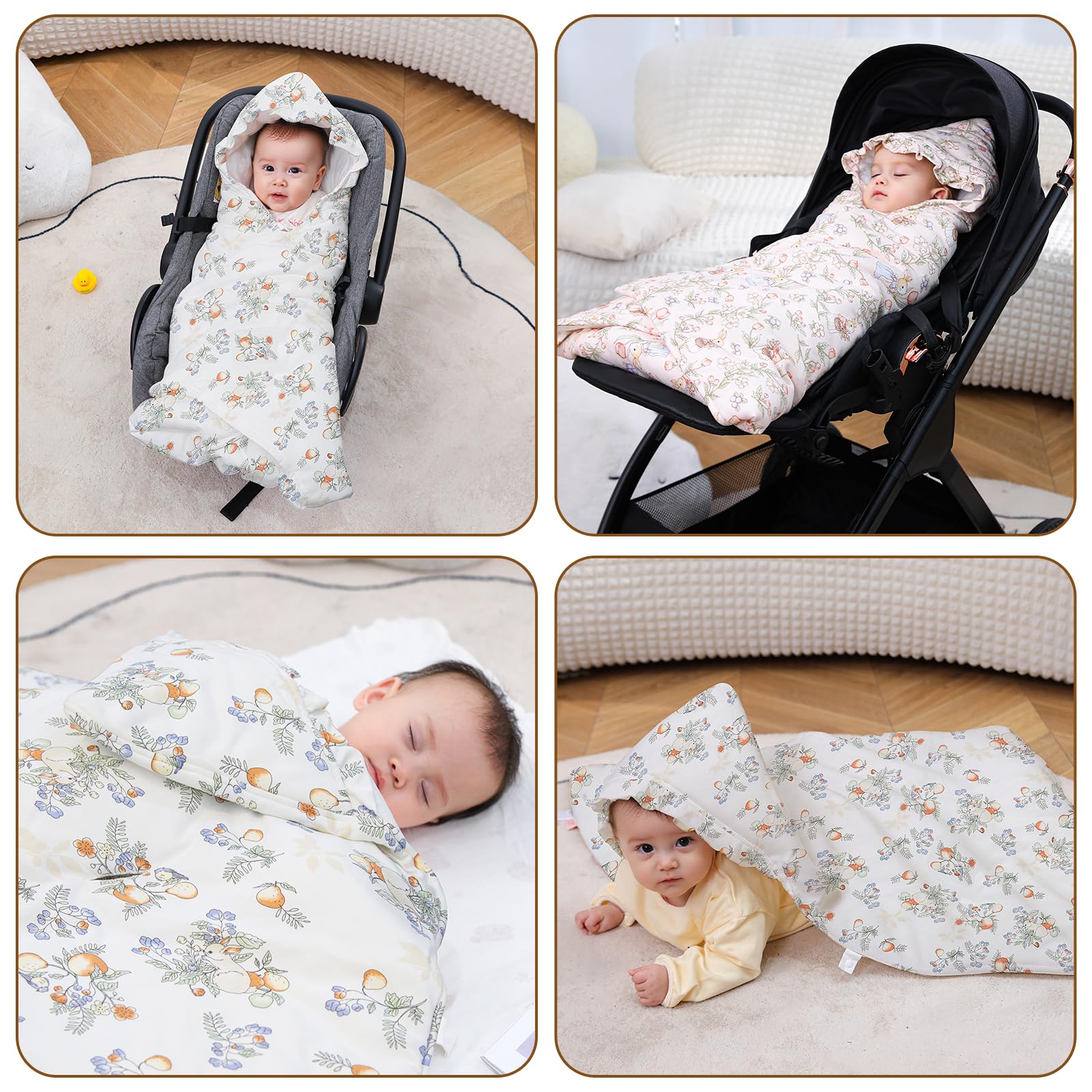 LAT Coperta Ovetto per Neonati, 90 * 90cm Universale Coperta per Passeggino con Capucio, Cotone Copertina Invernale per Ovetto Passeggino Seggiolino Auto Carrozzina (Coniglio) (Confezione da 2)