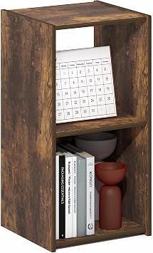 Furinno PELLI Book Shelf, 2-Cube Bookshelf with Open & Closed Back Cubes, 2 x 1 Storage Organizer Cabinet, 12.2 x 11.6 x 24.2, for Living Room, Bedroom, Home Office, Amber Pine