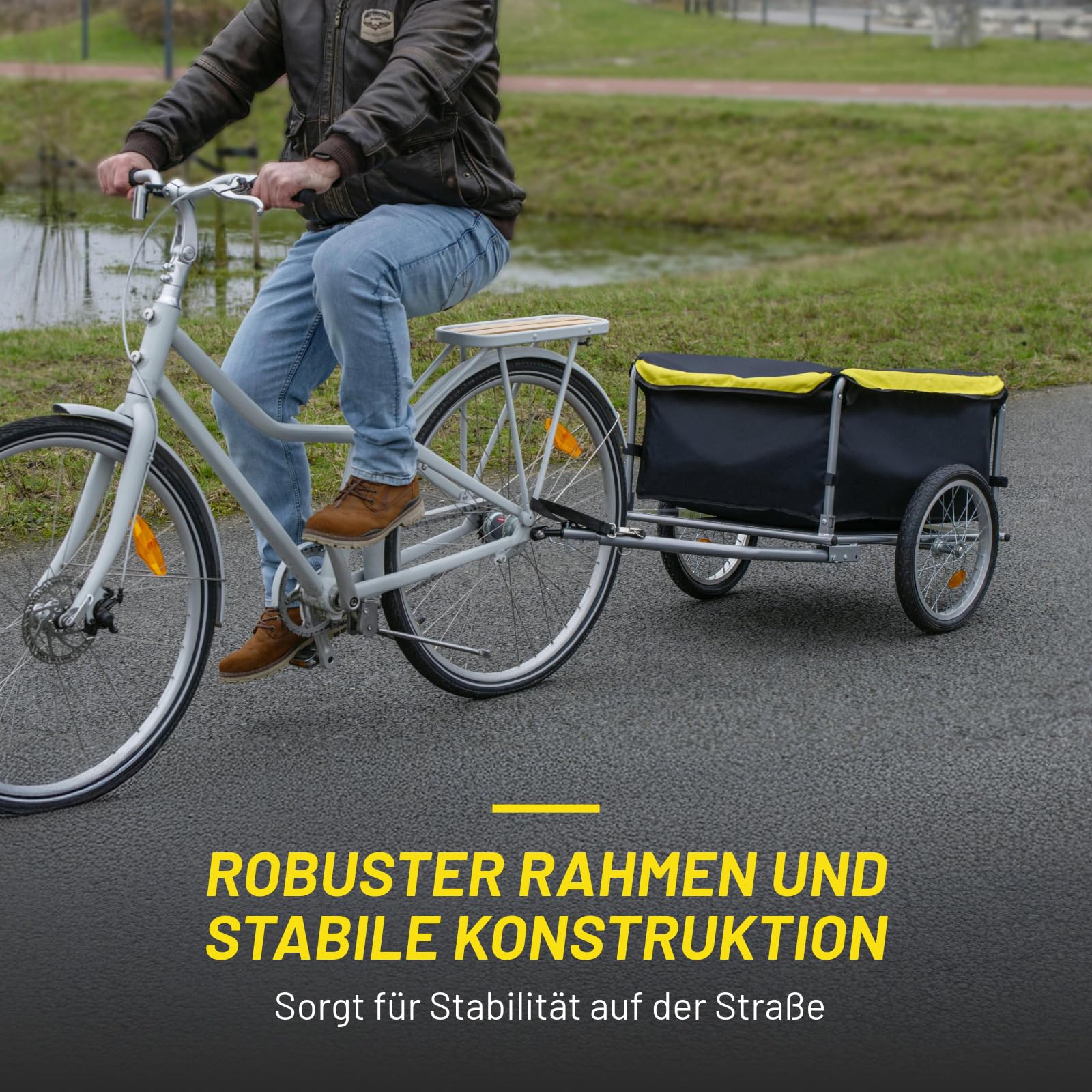 Dunlop Fahrradanhänger – Lastenanhänger mit Reflektoren und verstellbarem Regenschutz – Gelb