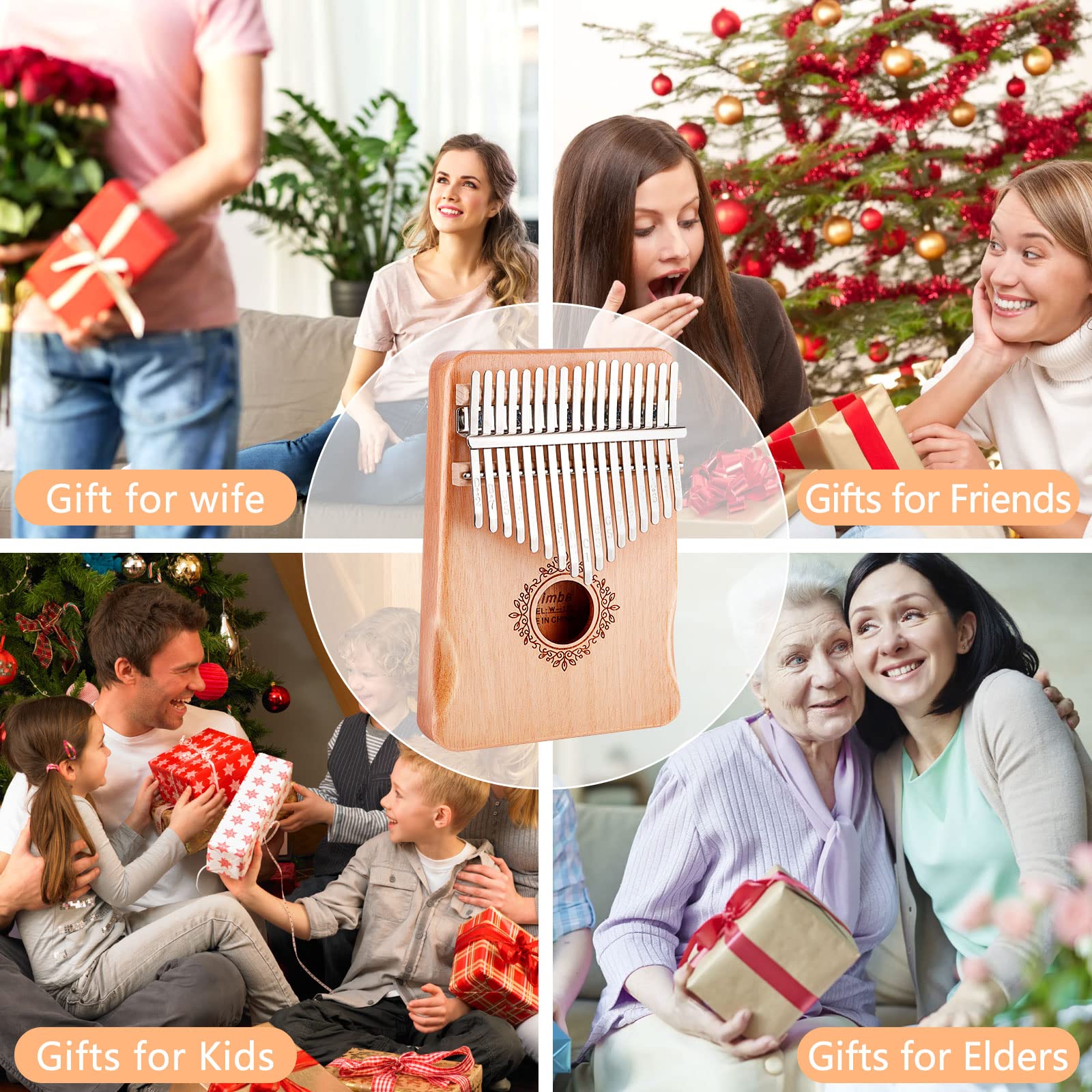 Kalimba 17 Teclas,Kalimba Piano de Pulgar Instrumento,Calimba Thumb Piano Profesional Instrumentos,Piano Marimba de Pulgar de Madera de Tono Sólido de con Martillo de Afinación y Accesorios