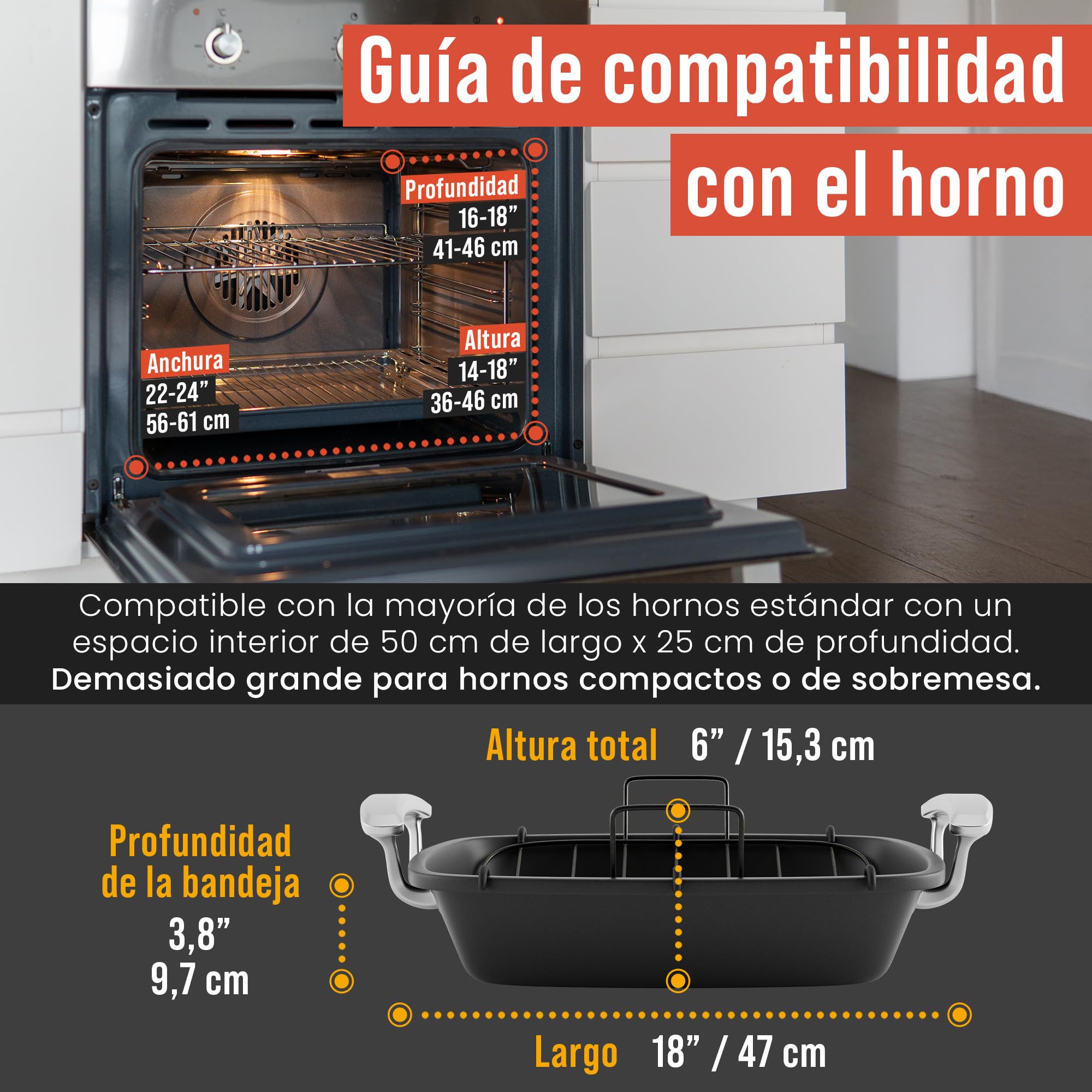 Chef Pomodoro Bandeja Deluxe para Asar, 47x37 cm, Extra Grande | Acero al Carbono con Rejilla en U, Ideal para BBQ