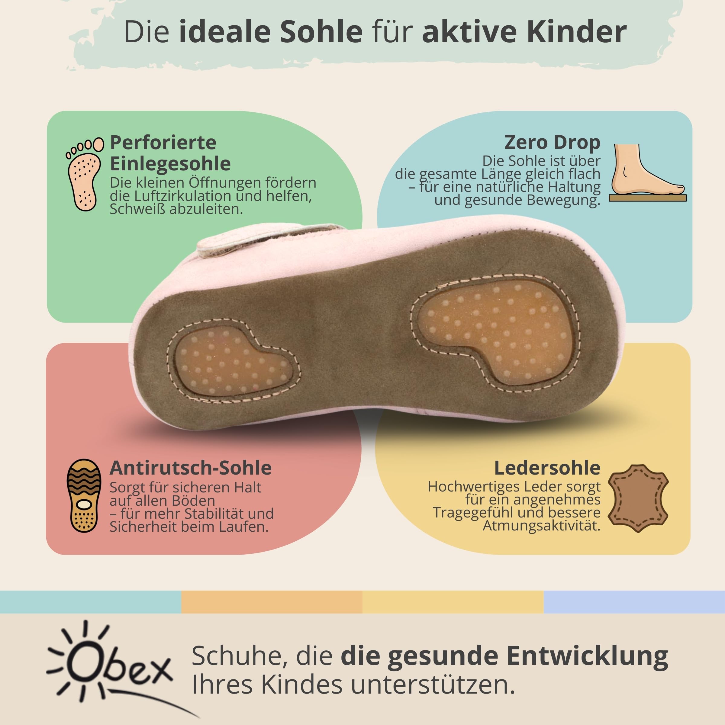 Obex pantofole da bambino in pelle antiscivolo primi passi EU 19-32
