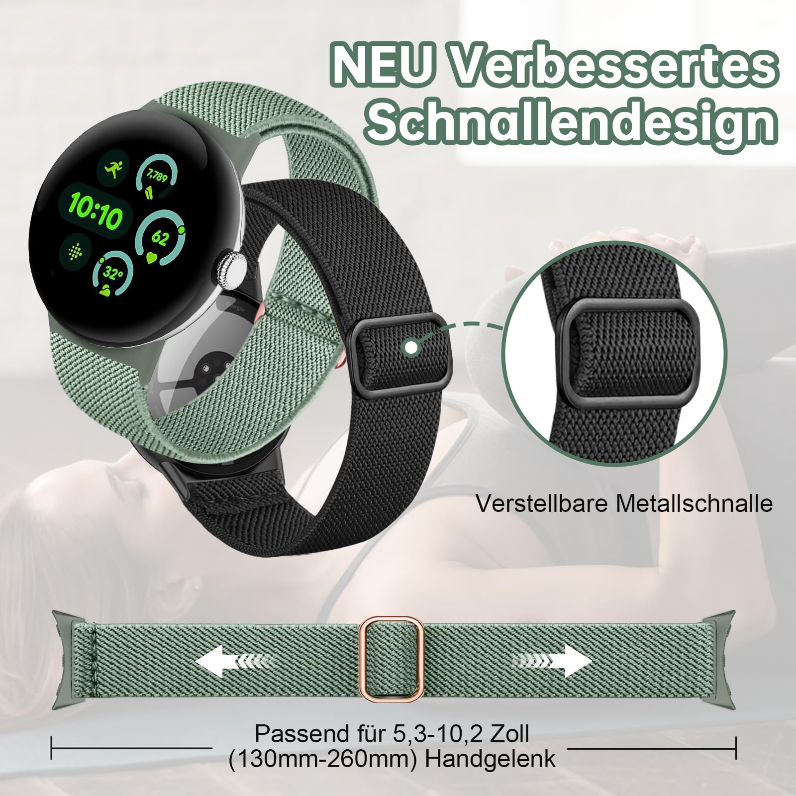 Gugobit Nylonarmband Kompatibel mit Google Pixel Watch 4/3 45mm, für Google Pixel Watch 4/3/2/1 41mm Damen Herren, Weiches Sportarmband Atmungsaktives Ersatzarmband für Google Pixel Watch, 5 Stück - 4