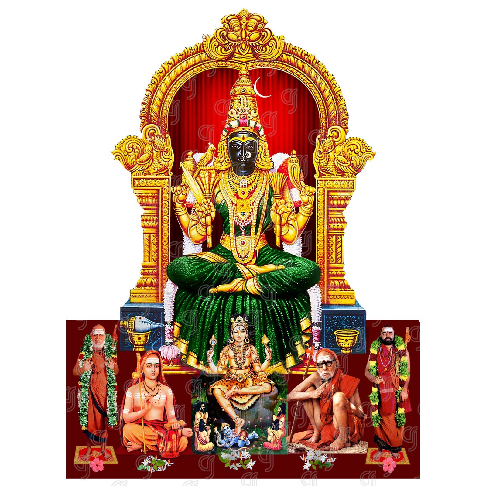 Giriram Photos - Sri Kanchi Kamakshi Amman, Dakshinamoorthi, Jagadguru Adi Shankaracharya, Maha Periyava, Jayendra & Shankara Vijayendra Saraswathi Swamigal - Photo Wooden Cutout (12" x 10" Inches)