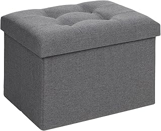 AOLIDAZ Storage Ottoman Folding Footstool, 18 inch Ottoman Bench Foldable Storage Box Short Foot Rest Stool with Padded Seat for Bedroom Hallway, Linen Grey