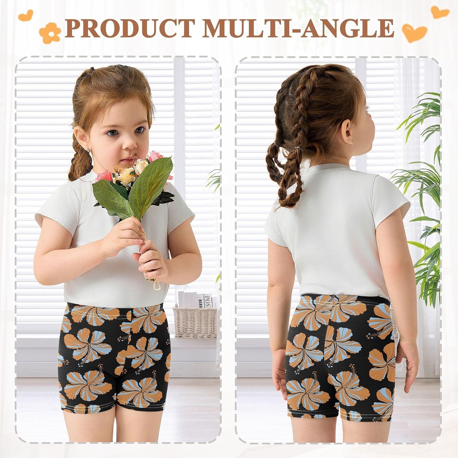 Hibiscus Flower Blossom Black Girls Bike Shorts Toddler Soft Cotton Active Under Dress Shorts