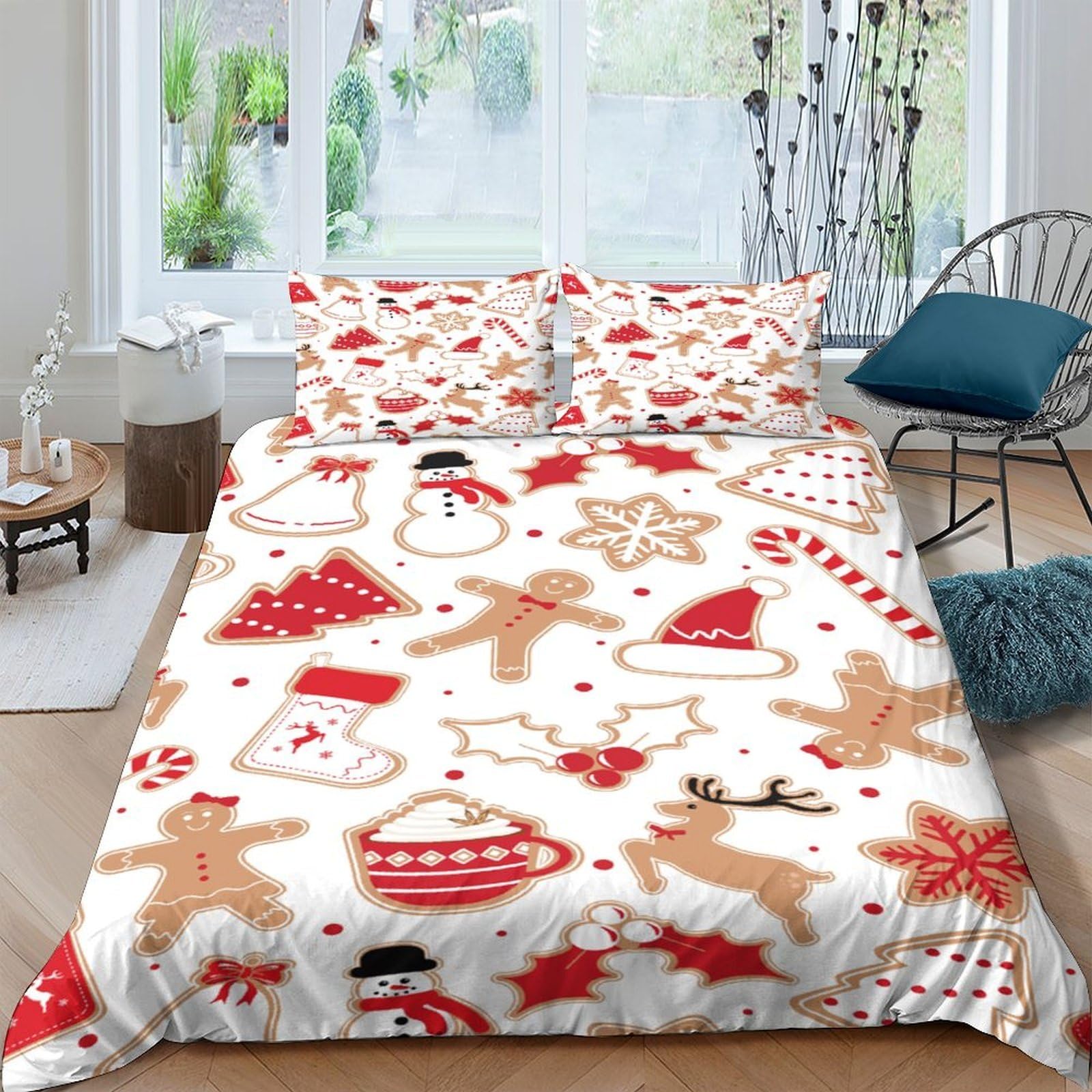 Ctjqhvkz Style-9 3D Printed Christmas Gingerbread Fitted Sheet Microfiber Soft Reindeer Snowflake Bed Cover For Bedroom Home Decor Single（135X200cm）