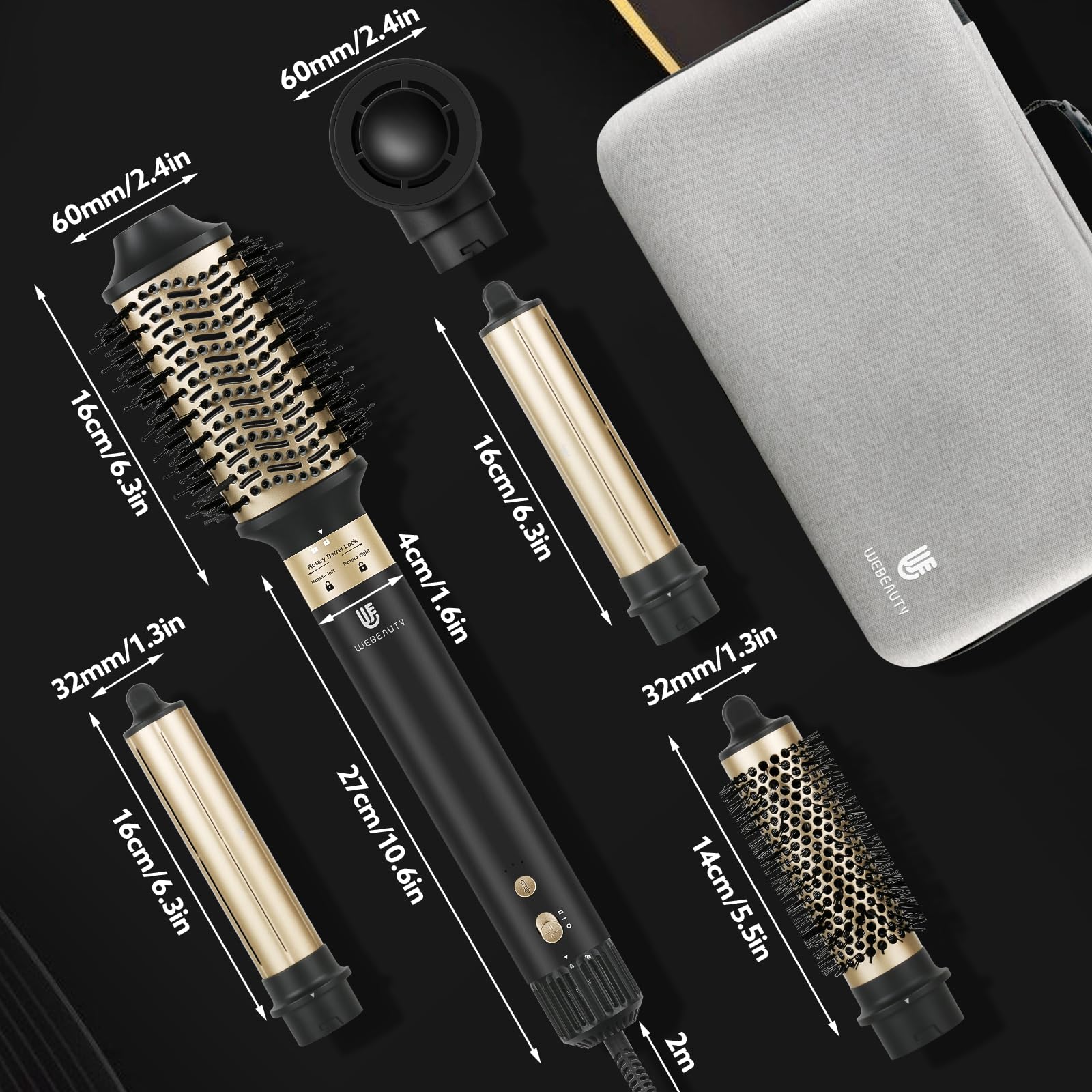 webeauty [Dual Voltage] 6in1 Airstyler Neues Upgrade,110,000U/Min, 30M/S, 500 Millionen Negative Ionen Hochgeschwindigkeit Haartrockner mit Föhnbürste, Rundbürsteföhn, Air Lockenstäbe, Schwarz (Grün)