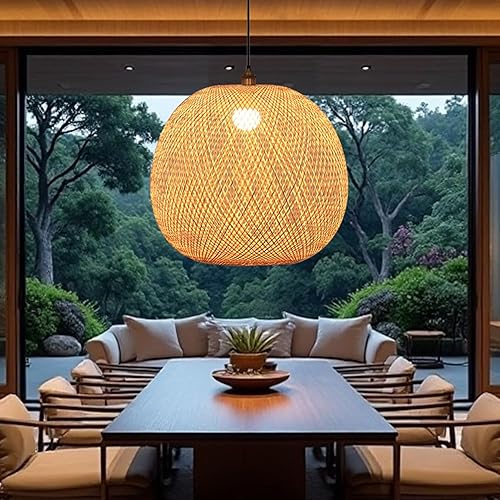 Miniatura 8 de Lámpara colgante de bambú estilo japonés retro E27, lámpara colgante de techo para sala de estar, dormitorio, restaurante, cafetería, casa de té,