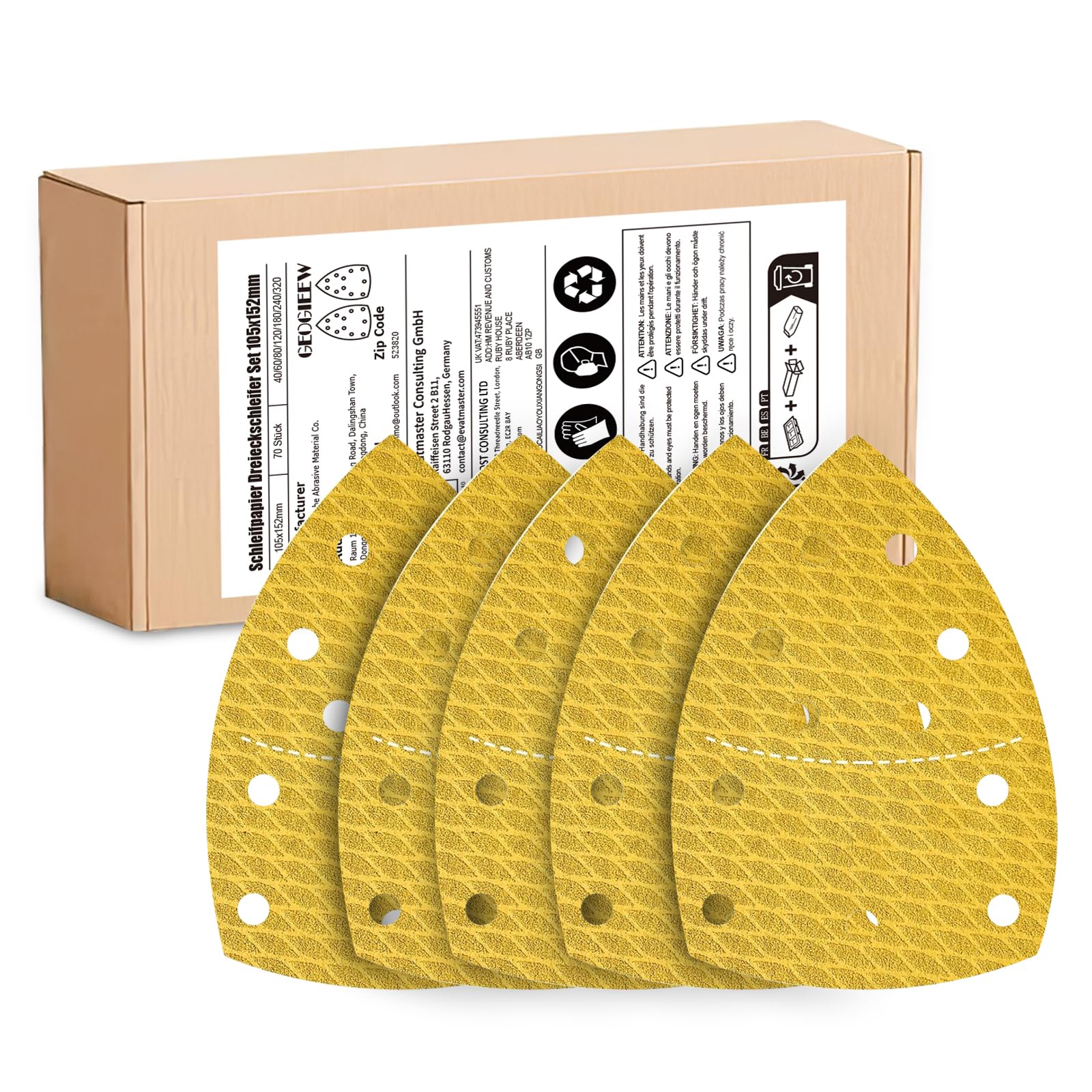 Lot de 105 Papier à Poncer Triangulaire 105x152mm, Papier Abrasif P40/60/80/120/180/240/320 pour Ponceuse Multifonction PSM 100A 160 200 AES 18, Bois Métal