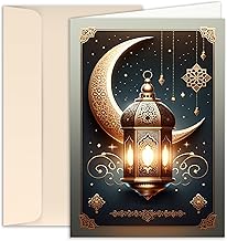 Ramadan Kareem Folding Cards with Envelope Light at Night Greeting Cards Eid Mubarak Thank You Cards Sugar Festival Celebration Moon Lantern Grey Black Gold Pack of 10