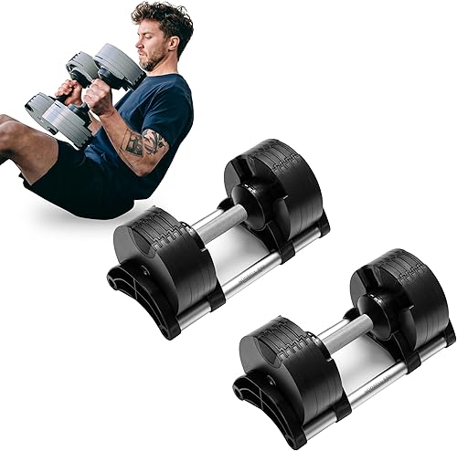 Miniatura 2 de Nuobell - Juego de mancuernas ajustables campanas de acero Juego de pesas ajustables de acero mecanizado, mango moleteado, 5-80 libras, se vende por
