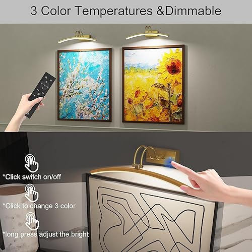 Miniatura 6 de PAIHOME Luz de imagen para pared, funciona con pilas, luz de imagen recargable con sensor de movimiento inteligente, control remoto regulable y