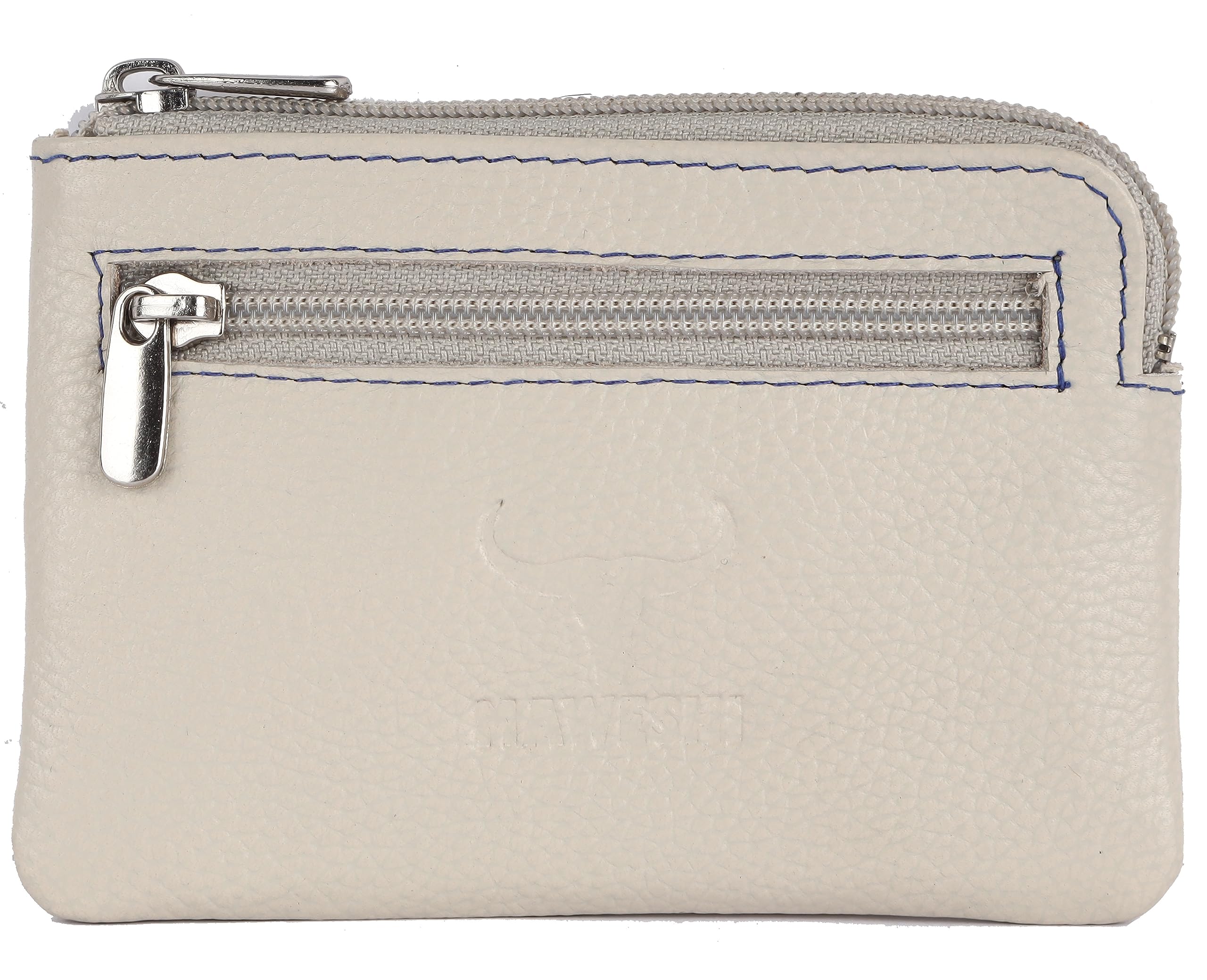 Genuine Leather Coin Pouch with Inside Keychain I Money Pouch I Card Holder I Multiple Card Holder (White)-image-16