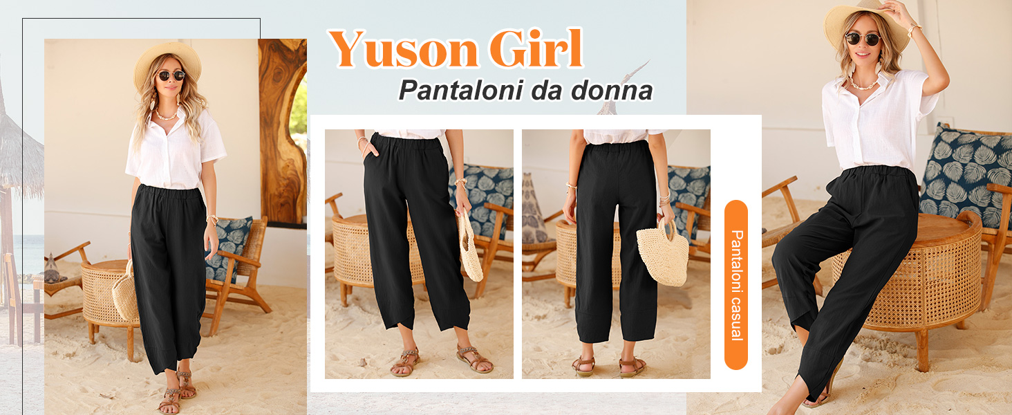 Pantaloni Estivi Donna Vita Alta Elasticizzati – Soojun, Colore Carbone, XX-Large
