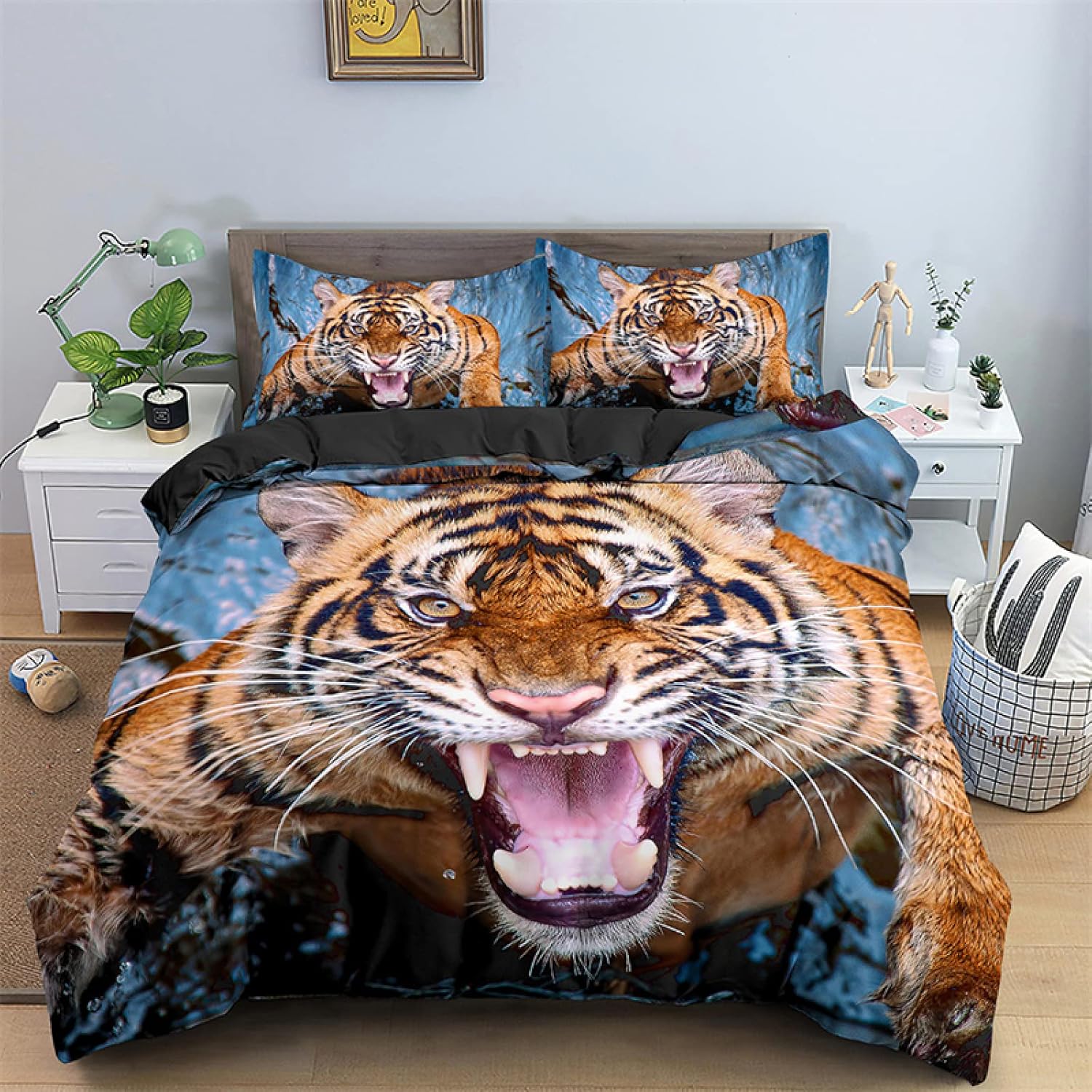 布団セット イエロータイガー 布団カバー シングル 3点セットポリエステル 防ダニ 抗菌防臭 肌触り良い通気吸湿 布団カバー(170