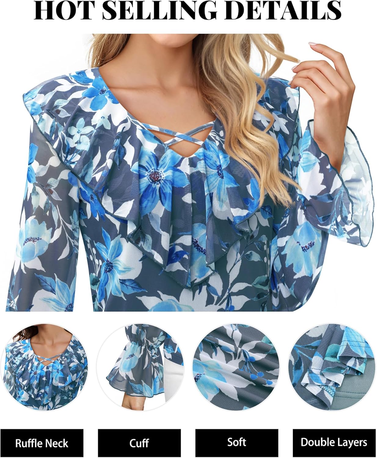 Lotusmile Women's Dressy Casual Ruffle Tops Double Layered Long Sleeve Shirts V Neck Blouses for Women Work Party - Image 5