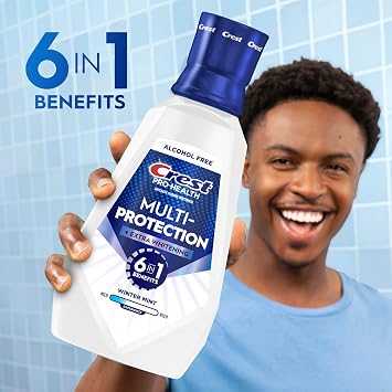 Crest Pro-Health Mouthwash, Teeth Whitening for Adults, 6 in 1 Benefits, Breath Freshener, 946mL, 2 Pack, Alcohol Free Mouth Rinse, Anti Cavity, Enamel Repair, Bad Breath Treatment, Mint Flavor
