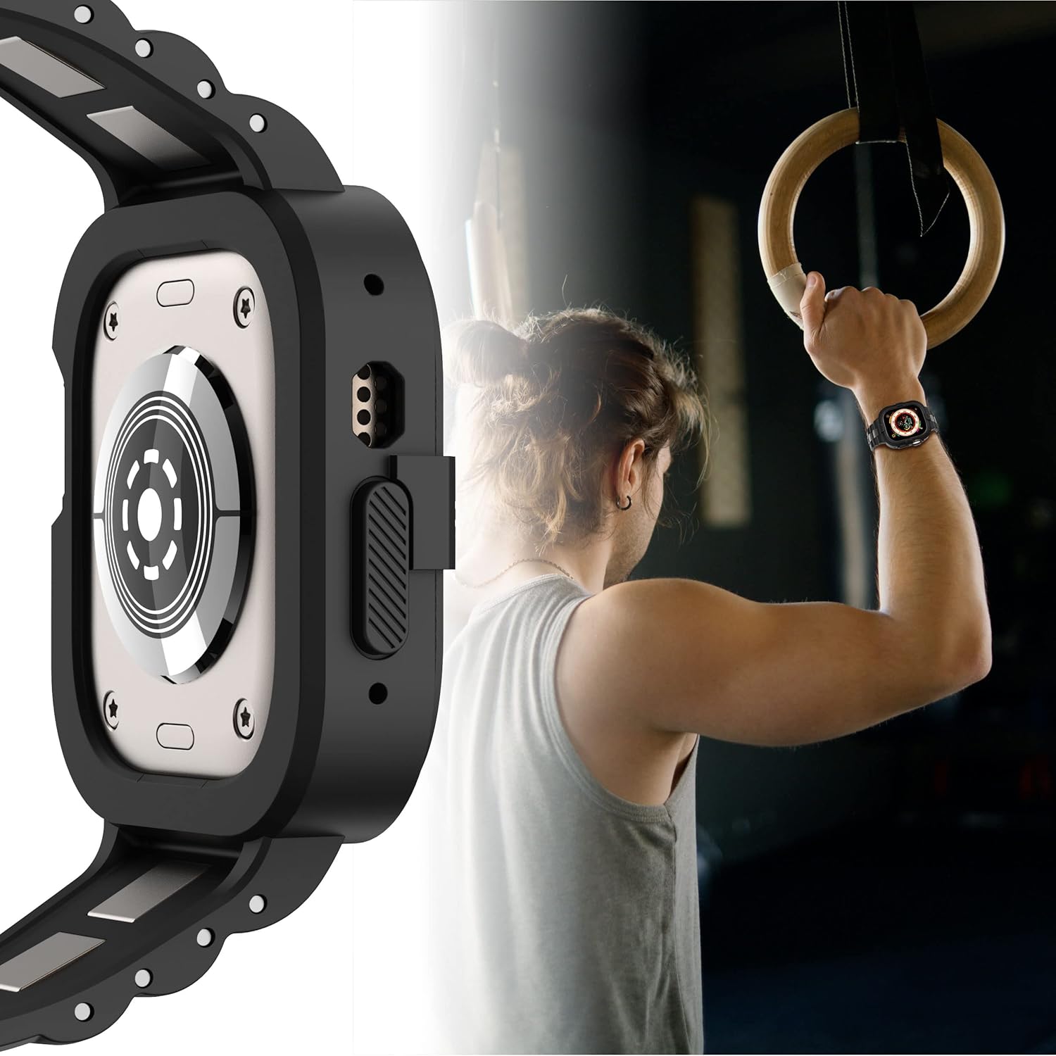GELISHI Bands Compatible for Apple Watch Ultra 3/2/1 49mm Band, Rugged Protective Case with TPU Sport Band Military Shockproof Bumper Case for Apple Watch 49mm Men