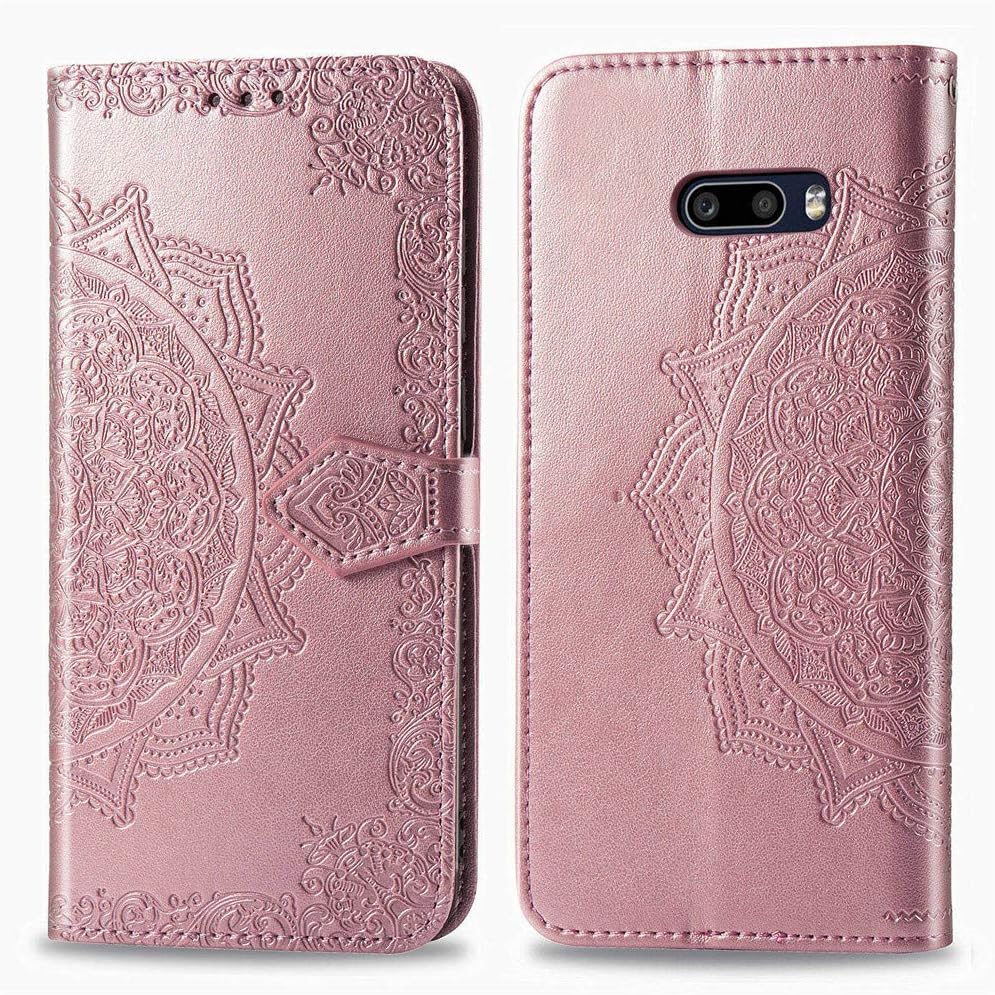 LG G8X Thinq Case Leather Wallet Flip Magnetic Closure Case LG V50s Thinq Phone Case with Card Slots Protective Cover Case for LG V50s Thinq/LG G8X Thinq. SD Mandala - Rose Gold