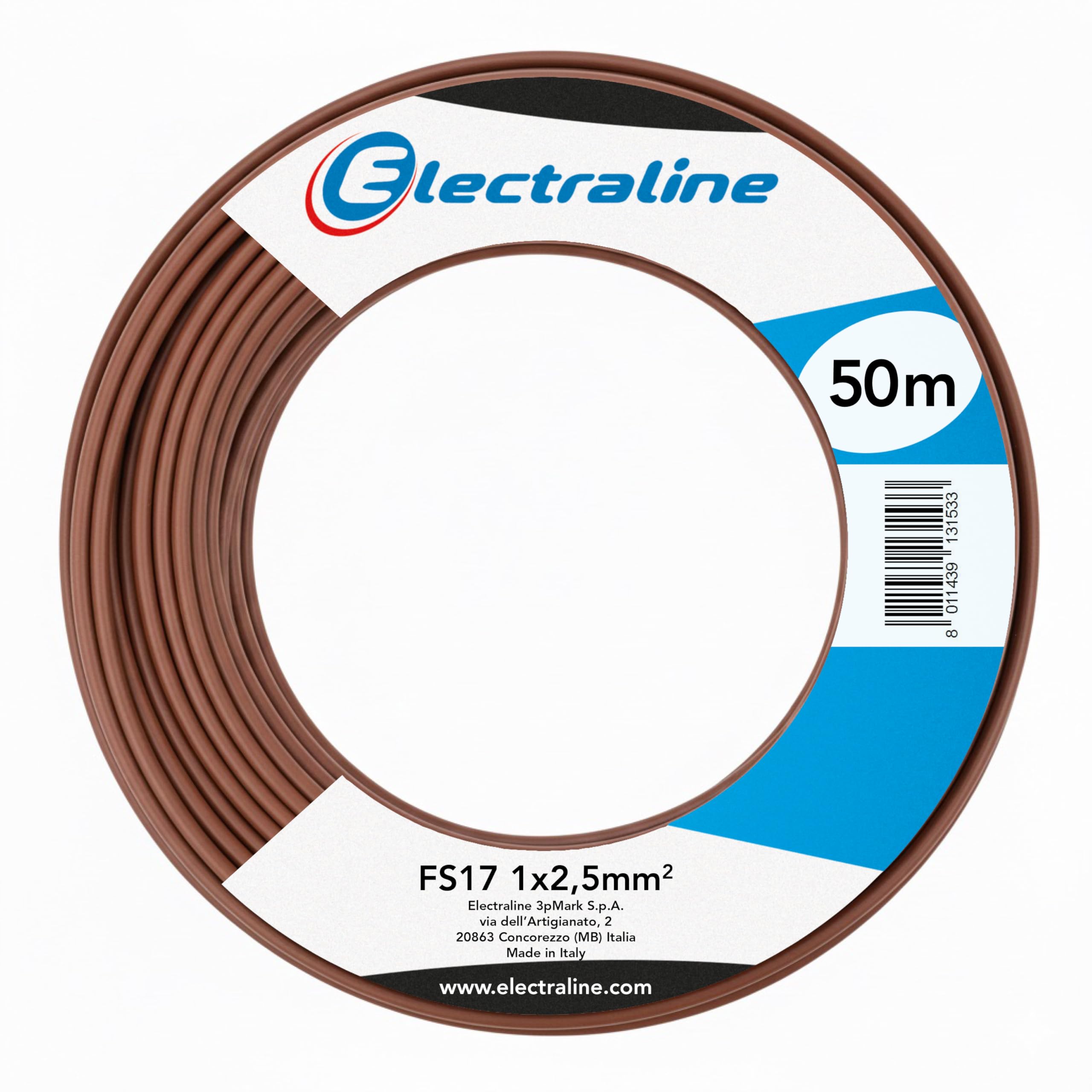 Electraline 13153 Cavo Unipolare FS17, Sezione 1 x 2,5 mm², Marrone, 50M