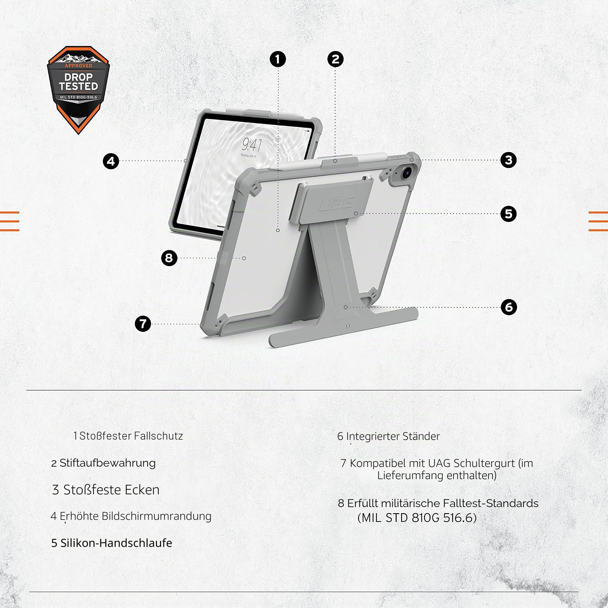 URBAN ARMOR GEAR Scout Healthcare Hülle für iPad 10.9 | Passgenau | Handschlaufe | Kickstand | Alle Anschlüsse erreichbar | Für medizinischen Einsatz zertifiziert | Stylus Fach