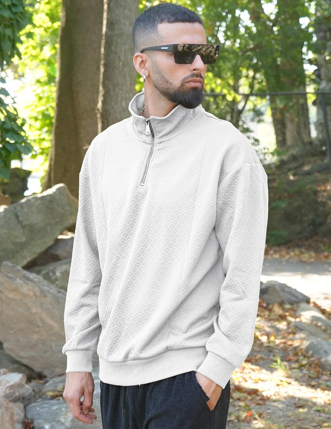 Men's Quarter Zip Sweatshirts Casual Long Sleeve Mock Neck Pullover Solid Textured Fall Clothes - Image 3