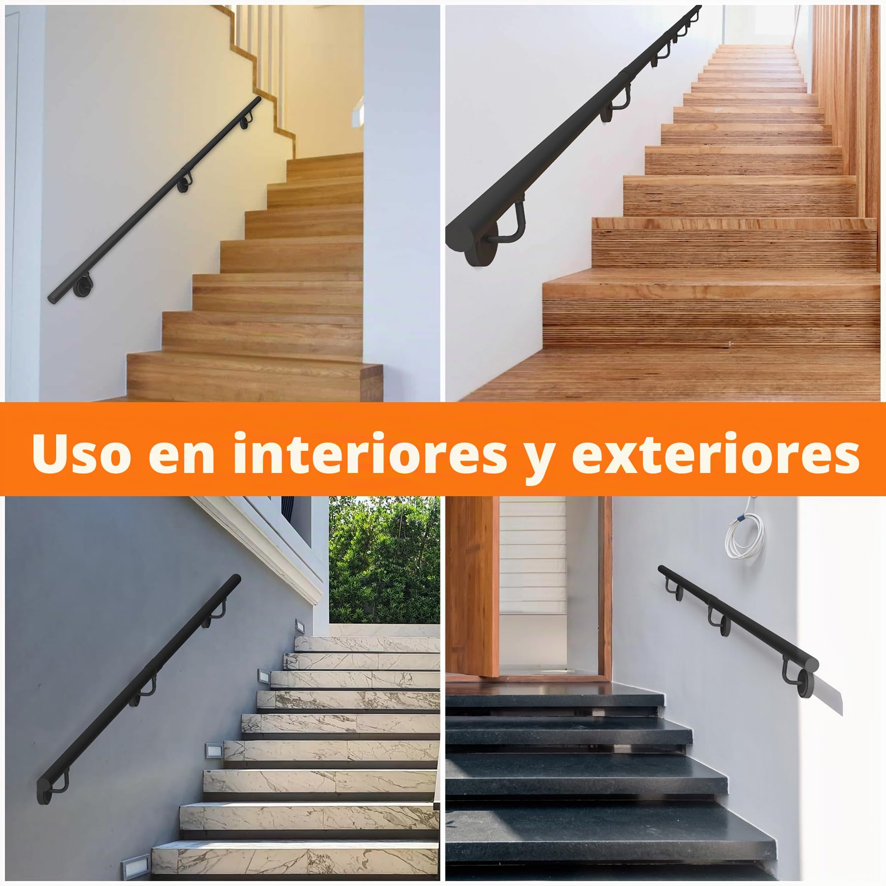 180cm Pasamanos escalera de Metal Industrial, pasamanos hierro redondo para escaleras de interior/al aire libre, pasamano soporte de montaje en pared para embarazadas, ancianos, discapacitados