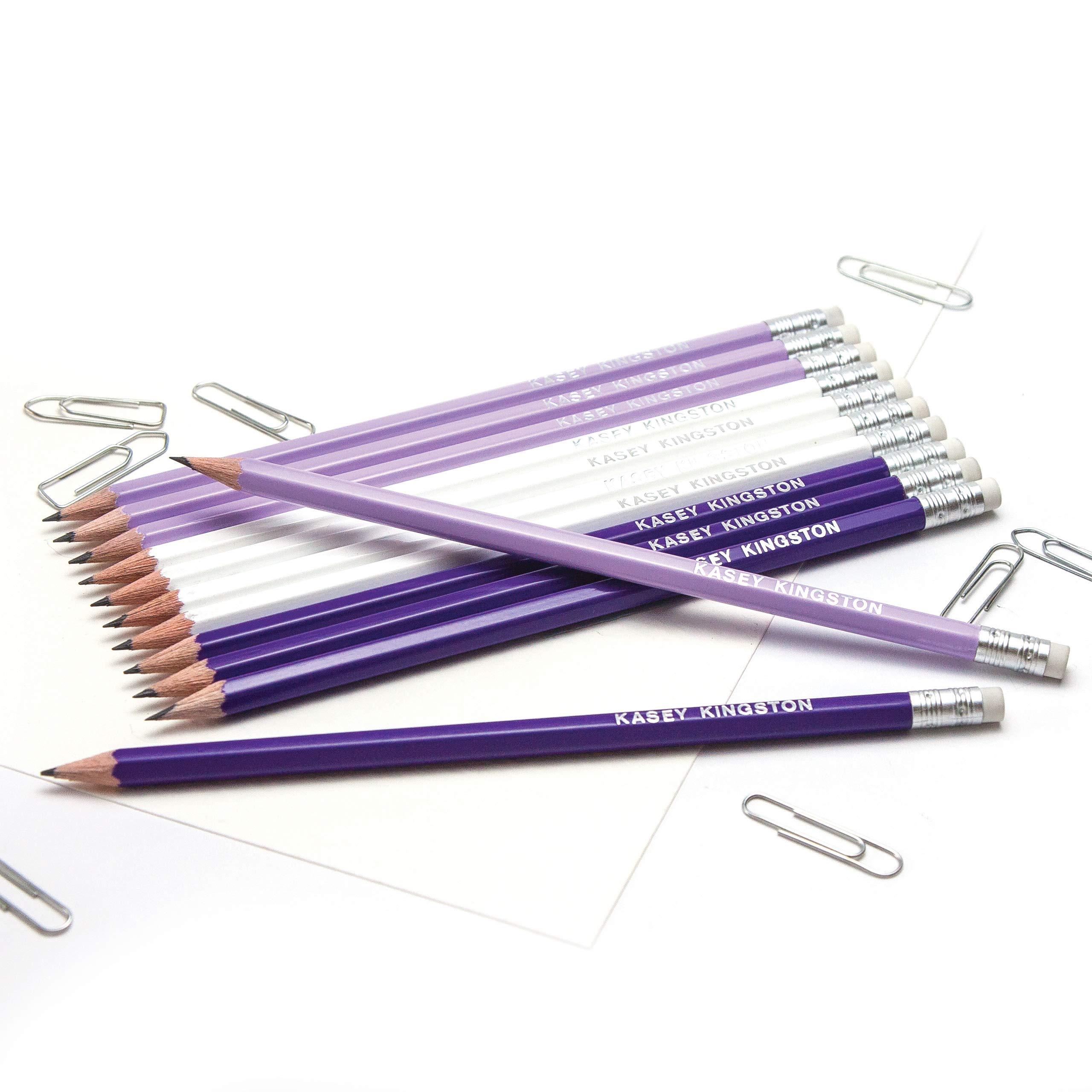 That's My Pencil 12 Personalised Hexagonal Graphite Pencils - Embossed with Name, German Made Pencils and Printed in the UK (Mix Lilac/White/Purple) — image 1