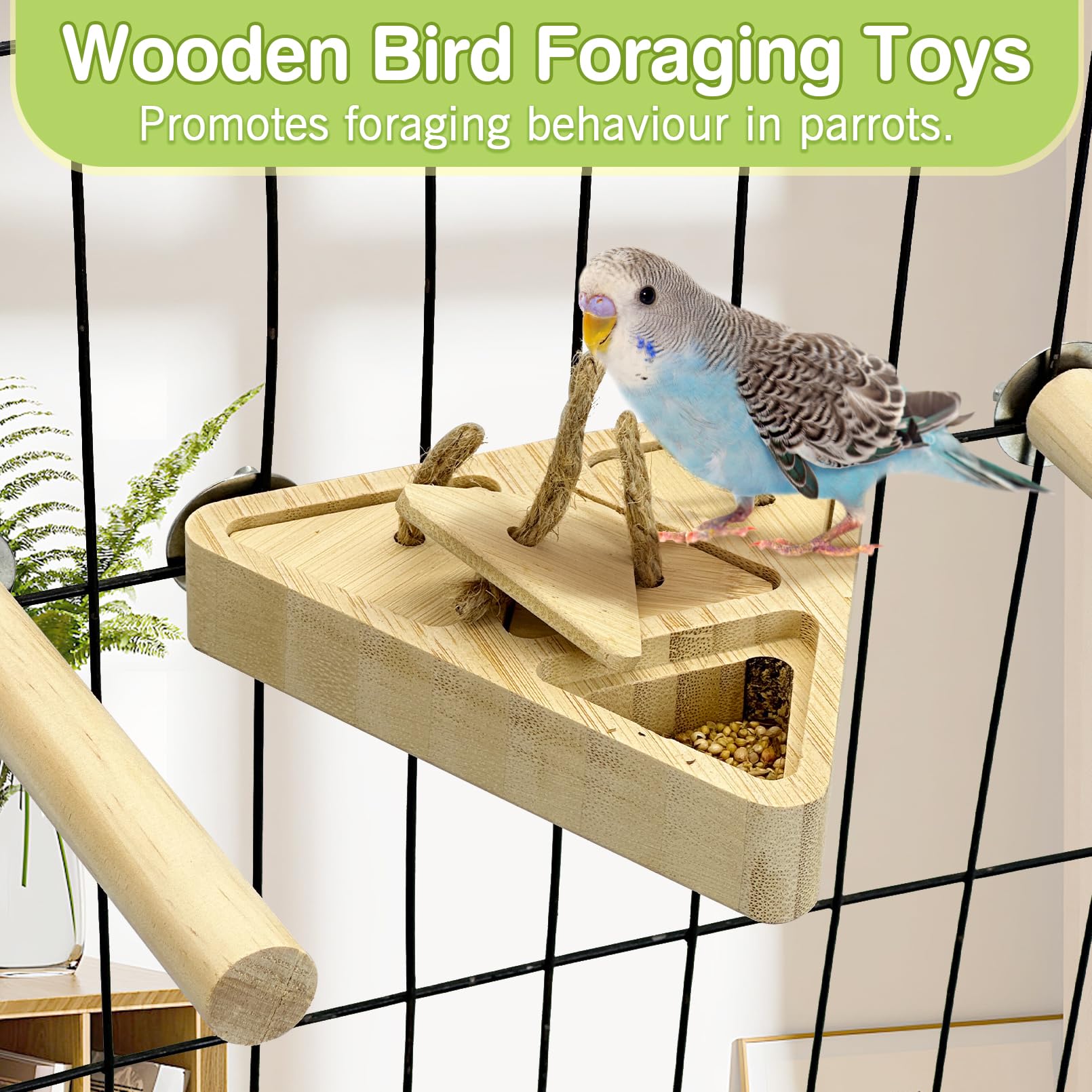 Fhiny Wooden Bird Foraging Toys, Interactive Parrot Puzzle Toys with Perches Stand for Cage Bird Chewing Toys Birdcage Accessories for Parakeets Cockatiels Parrots Love Birds Conures Finches - image 2