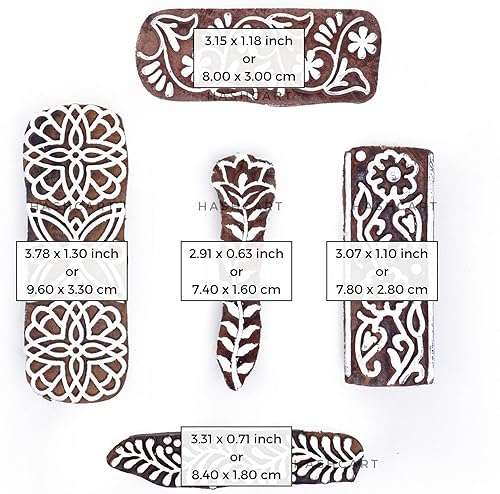 Miniatura 4 de Hashcart  Juego de 5 sellos de madera tallados a mano en forma de borde, bloques de impresión de textiles indios tallados a mano para cerámica de