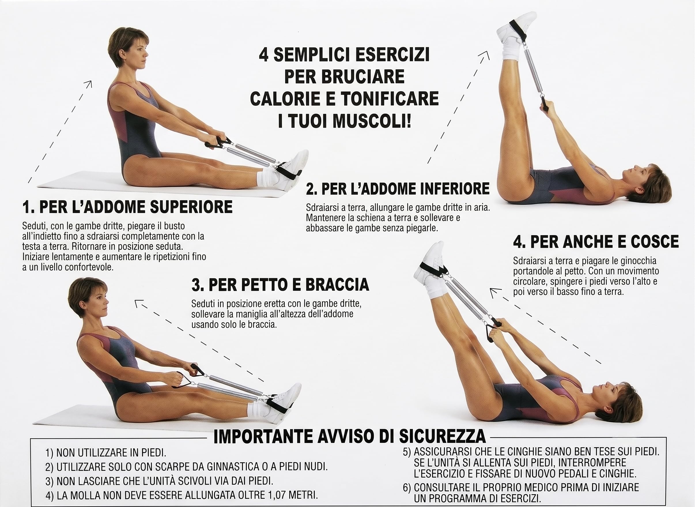 OCEANO Attrezzo per Addominali a Molla con Pedali, Elastico Fitness per Tonificazione Addome, Braccia, Gambe e Glutei