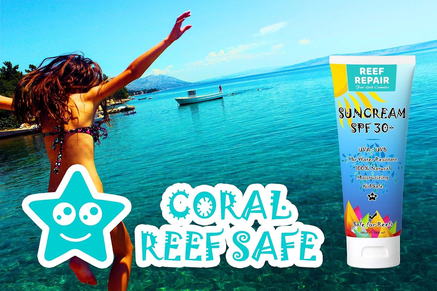 Reef Safe Sunscreen SPF 30+ All Natural, Water Resistant, Moisturizing, Biodegradable, Broad Spectrum UVA/UVB Coral Friendly Mineral Suncream from Reef Repair 4 fl. Oz