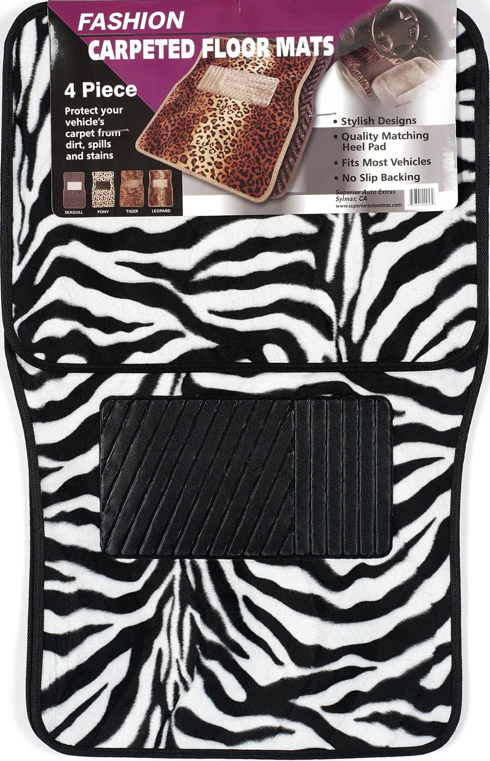 44068 Fashion Zebra Black/White Carpet Floor Mat Set - 4 Piece