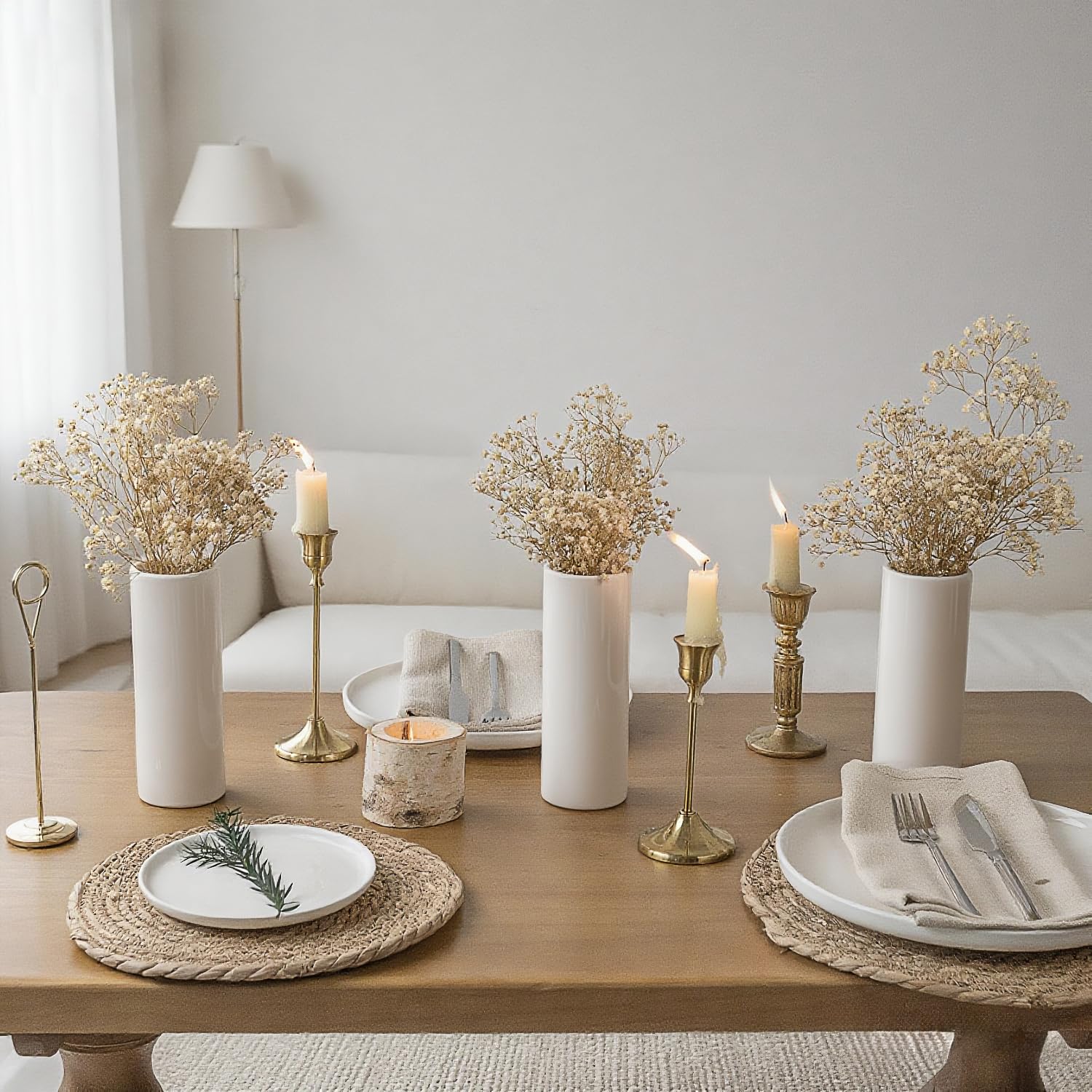 Moderne weiße Keramikvasen, Set mit 10 Stück, für Wohnzimmer, Schlafzimmer, 18 cm, minimalistische, frische kleine Blumenvasen für Blumenstrauß, künstliche Pflanzen, Heimdekoration, Büro