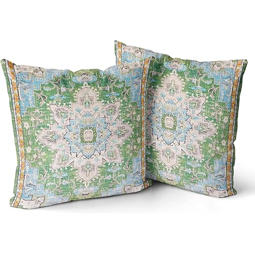 Snycler Boho Throw Pillow Covers 24x24 inch Set of 2 Boho Rug Carpet Double Sided Pattern Short Plush Cotton Soft Pillow Case Cushion Cover Pillowcase for Couch Sofa Bed Decorative (Green)