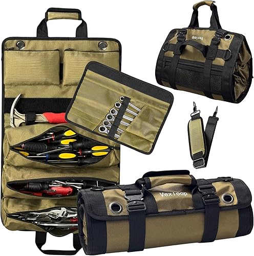 Heavy-Duty Tool Roll Bag Organizer Aluminium Clasp | Ultra Thick & Puncture Resistant Mechanic Roll tool Bag for Truck, Jeep & Car | Large Capacity