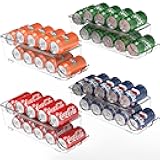 4-Pack Auto-Rolling Beverage Can Organizer for Fridge, Clear Front-Loading Soda Dispenser with Smooth Glide Design, Space-Saving Refrigerator Storage Bins